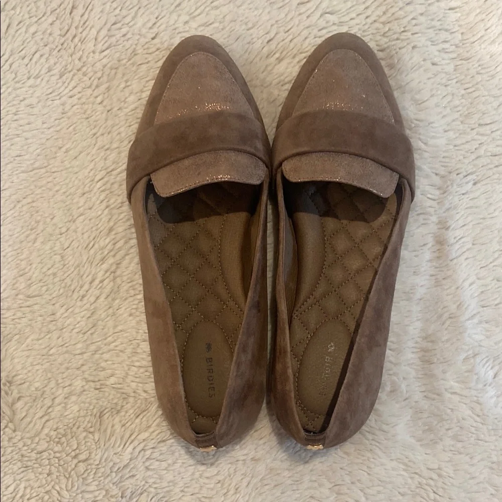Birdies Taupe Suede Quilted Insole Loafers